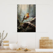 Poster Merle dans l'imprimé mural de la forêt, oiseau rus (Cuisine)