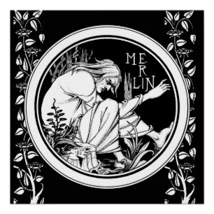Poster Merlin imaginaire Art Nouveau