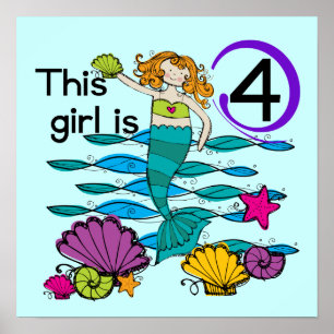 Poster Mermaid 4th Birthday Tshirts and Gifts