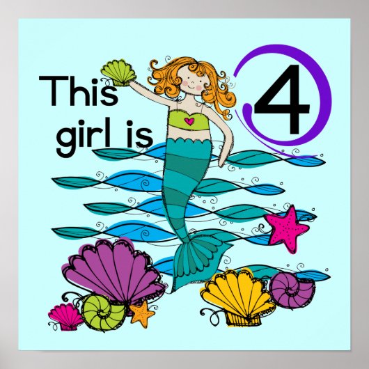 Poster Mermaid 4th Birthday Tshirts and Gifts (Devant)