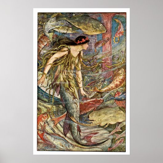 Poster Mermaid Art victorien par H J Ford (Devant)