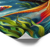 Poster Mermaid assis sur le rocher entouré de Whimsical 1 (Coin)