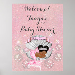 Poster Mermaid Baby Shower Birthday Welcome Sign Shell
