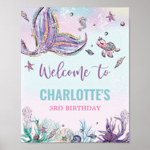 Poster Mermaid Birthday Party Under the Sea Welcome Sign