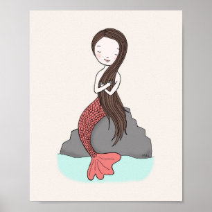 Poster Mermaid Cute Mermaid Nursery Art Girl Room
