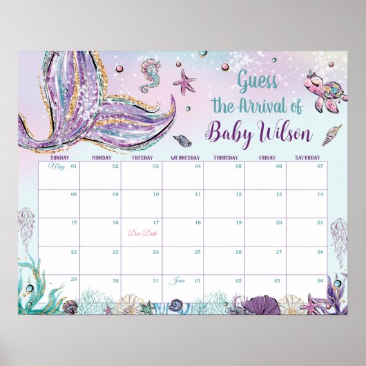 Poster Mermaid de Whimsical Guess Baby's Arrival Birth Ga (Devant)