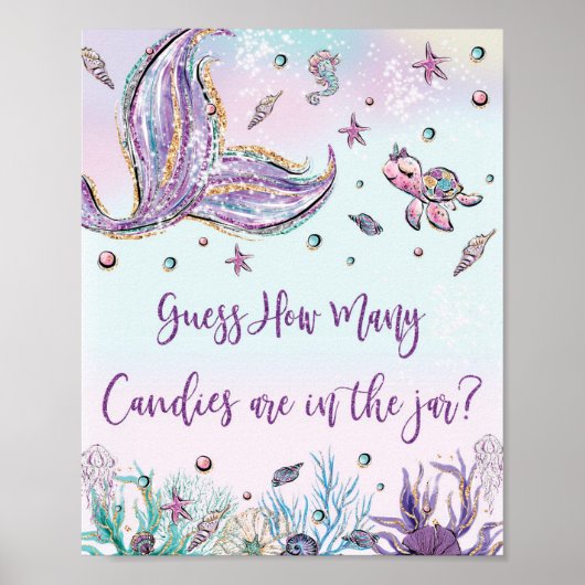 Poster Mermaid Devine combien de bonbons signe Baby showe (Devant)