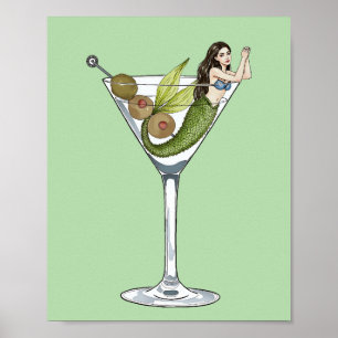 Poster Mermaid Dirty Martini Aquarelle Art Imprimer
