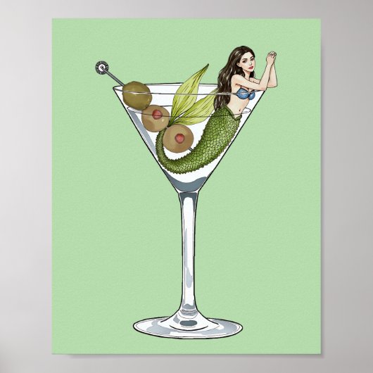 Poster Mermaid Dirty Martini Aquarelle Art Imprimer (Devant)