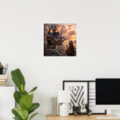 Poster Mermaid Looking At A Sailing Ship (Bureau à domicile)