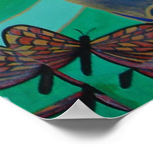 Poster Mermaid Nage avec Papillons Imaginaire Art (Coin)