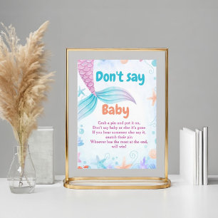 Poster Mermaid ne pas dire Baby shower bébé signe de jeu