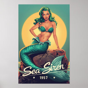 Poster Mermaid Pin-Up des années 1950 – Art Pop Sirène de