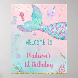 Poster Mermaid Pink Gold Under the Sea Anniversaire Bienv