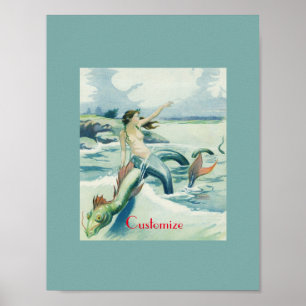 Poster Mermaid Riding Serpent de mer Thunder_Cove