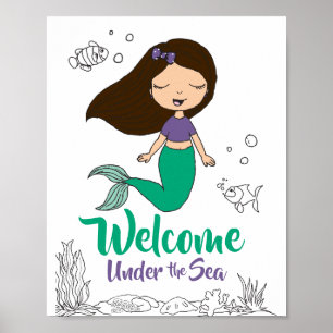 Poster Mermaid Sea Creator Party Black Mermaid Carton