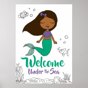 Poster Mermaid Sea Creator Party Black Mermaid Carton