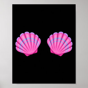 Poster Mermaid Sea Shell Bra Halloween Costume Tee Pink S