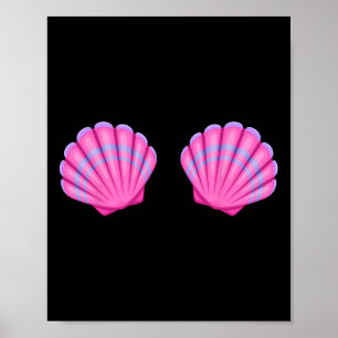 Poster Mermaid Sea Shell Bra Halloween Costume Tee Pink S