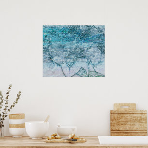 Poster Mermaid Turquoise Vert Nautique Vagues Océan Décou