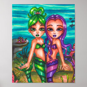 Poster Mermaid Twin Sisters Imaginaire conte de fées orig