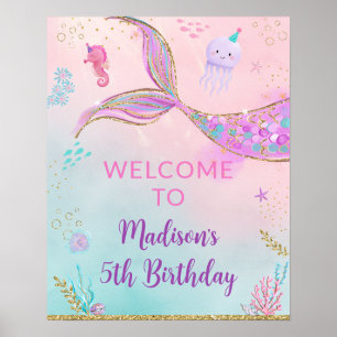 Poster Mermaid Under the Sea Anniversaire Bienvenue