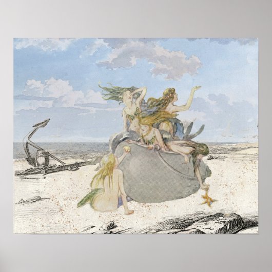 Poster Mermaid Vintage Beach Starfish Ocean Ancre (Devant)