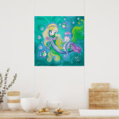 Poster Mermaid With Sea Horse And Fish (Cuisine)