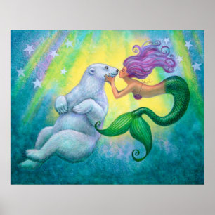Poster "Mermaid's Polar Bear Kiss"