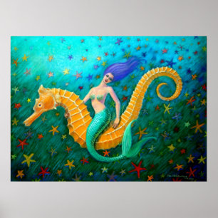 Poster Mermaid's Ride - Magical Seahorse