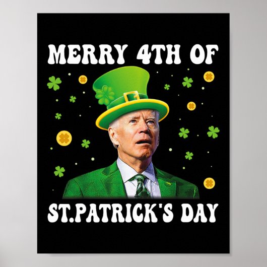 Poster Merry 4th Of St Patricks Day Groovy Joe Biden Conf (Devant)