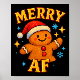 Poster Merry Af Bonhomme en Pain d'Épice Noël Chapeau de