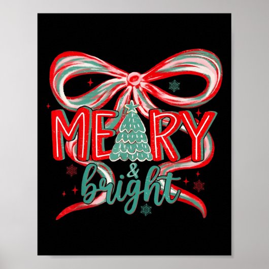Poster Merry & Bright Tree Coquette Bow Retro Holiday (Devant)
