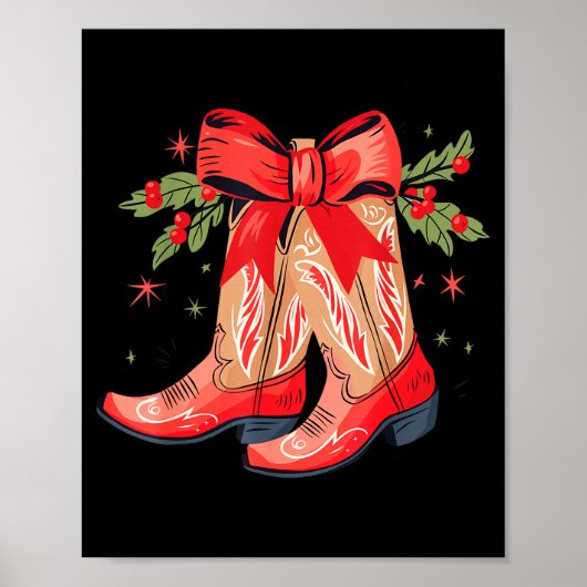 Poster Merry And Bright Cowgirl Boot Christmas Western Co (Devant)