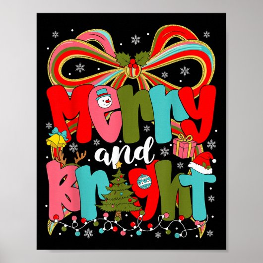 Poster Merry And Bright Preppy Coquette Bow Christmas Wom (Devant)
