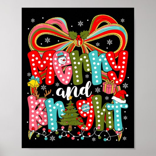 Poster Merry And Bright Preppy Coquette Bow Christmas Wom (Devant)