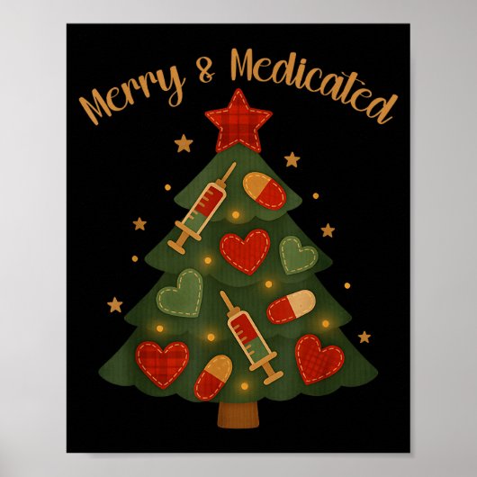 Poster Merry And Medicated Rn Nurse Christmas Tree Funny (Devant)