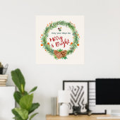 Poster Merry & Bright Christmas Wreath (Bureau à domicile)