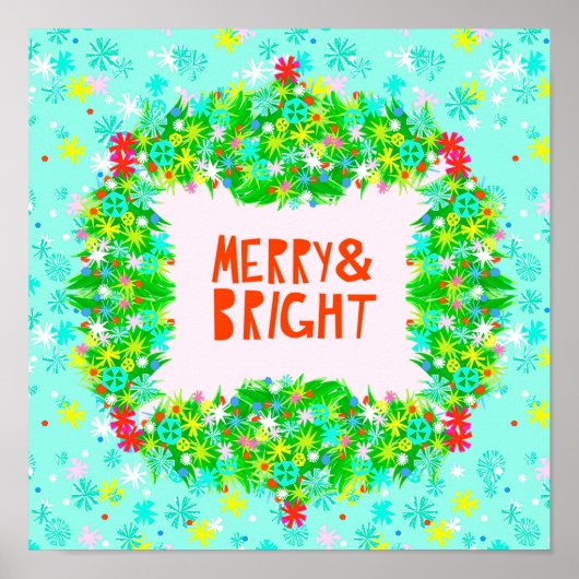 Poster Merry & Bright Wreath (Devant)