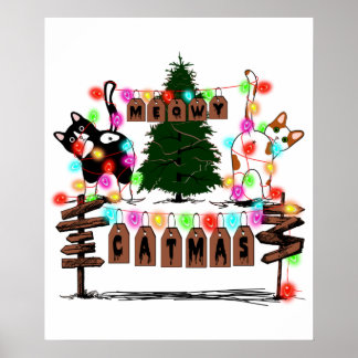 Poster MERRY CATMAS, Beau cadeau de Noël de chat, Chat X-