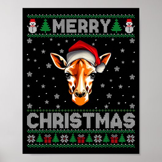 Poster Merry Christmas 2025 Giraffe Santa Hat Ugly Xmas (Devant)