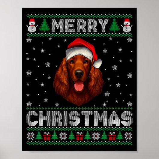 Poster Merry Christmas 2025 Irish Setter Santa Hat Ugly X (Devant)