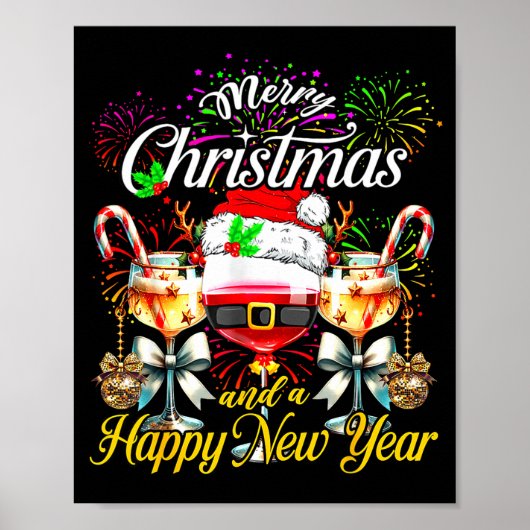 Poster Merry Christmas And A Happy New Year Firework Wine (Devant)
