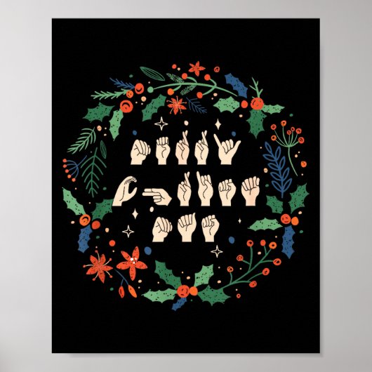 Poster Merry Christmas Asl Sign Language Deaf Sped Women (Devant)