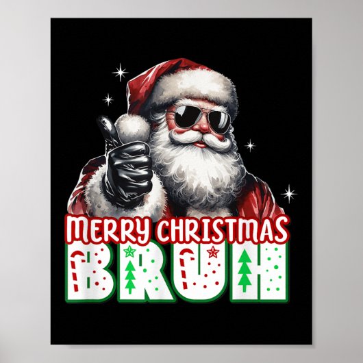 Poster Merry Christmas Bruh Thumbs Up Chill Santa Claus F (Devant)