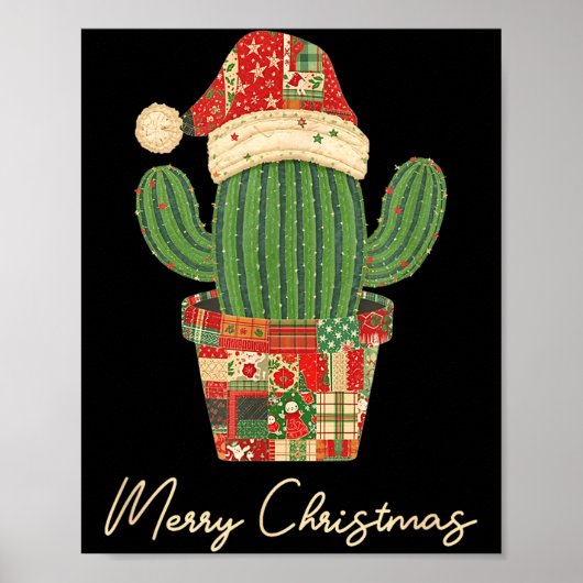 Poster Merry Christmas Cactus Patchwork Quilt (Devant)