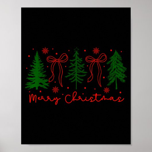 Poster Merry Christmas Coquette Bow And Tree Retro Xmas H (Devant)