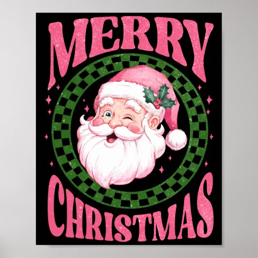 Poster Merry Christmas Cute Santa Nk Retro Glitter (Devant)