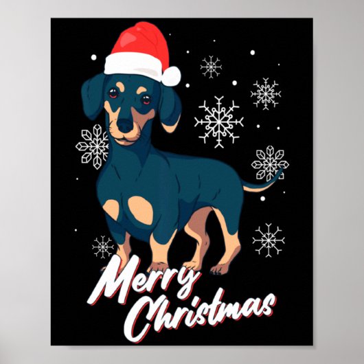 Poster Merry Christmas Dachshund Santa Claus Xmas New Yea (Devant)