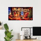 Poster Merry Christmas Decorative Artwork with Kitten (Bureau à domicile)
